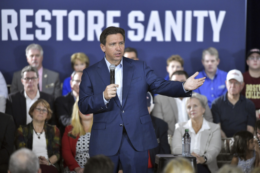Republican presidential candidate Florida Gov. Ron DeSantis speaks during a town hall event in Hollis, N.H., Tuesday, June 27, 2023.