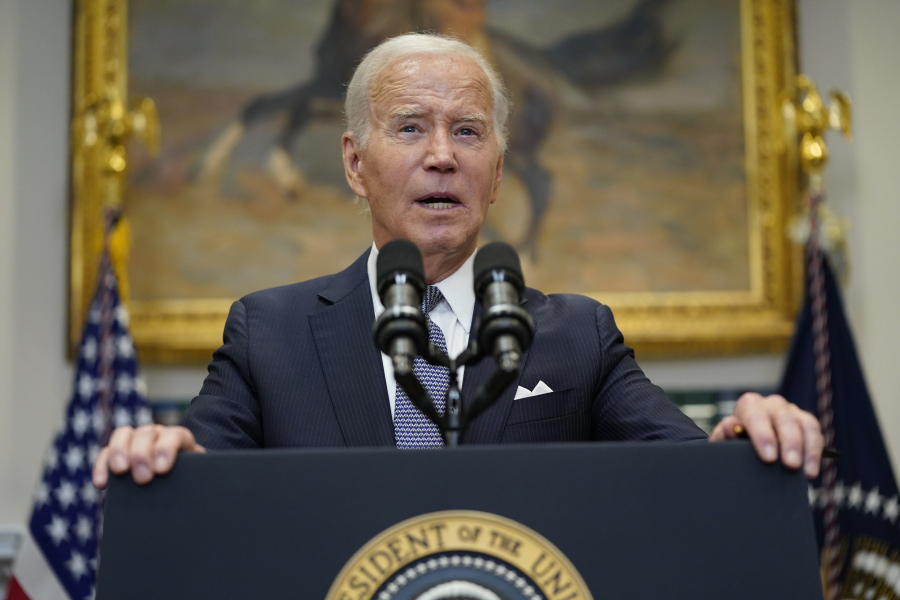 President Joe Biden speaks in the Roosevelt Room of the White House on Friday in Washington. The Biden administration is moving forward on a new student debt-relief plan after the Supreme Court struck down his original initiative to provide relief to 43 million borrowers.