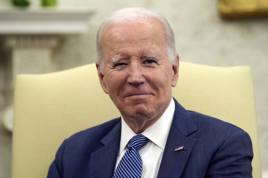 President Joe Biden listens as he meets with Denmark's Prime Minister Mette Frederiksen in the Oval Office of the White House in Washington, Monday, June 5, 2023.