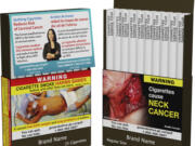 This image provided by Health Canada shows the final wording of six separate warnings that will be printed directly on individual cigarettes as Canada becomes the first in the world to take that step aimed at helping people quit the habit. The regulations take effect Aug. 1 and will be phased in. King-size cigarettes will be the first to feature the warnings and will be sold in stores by the end of July 2024, followed by regular-size cigarettes, and little cigars with tipping paper and tubes by the end of April 2025.