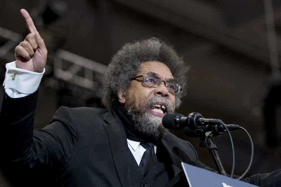 FILE - Harvard Professor Cornel West speaks at a campaign rally for Democratic presidential candidate Sen. Bernie Sanders, I-Vt., at the Whittemore Center Arena at the University of New Hampshire, Feb. 10, 2020, in Durham, N.H. West says he will run for president in 2024 as 3rd-party candidate.