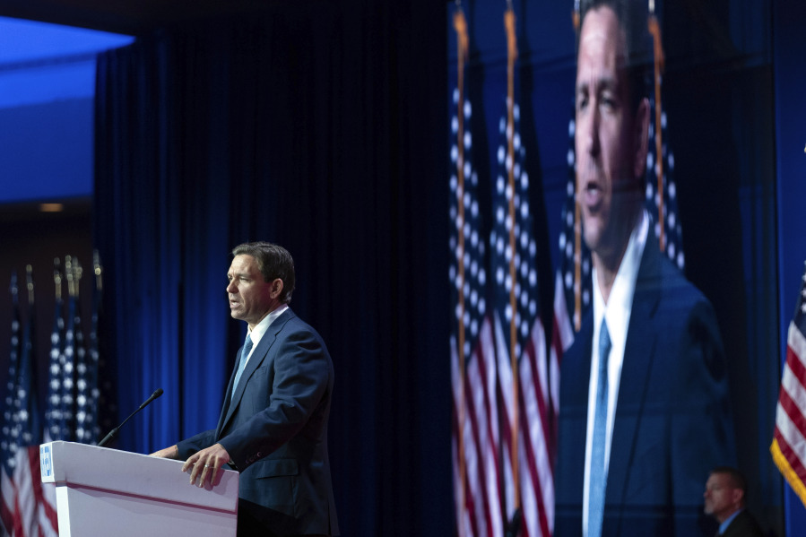 Republican presidential candidate Florida Gov. Ron DeSantis speaks during the Faith and Freedom Coalition Policy Conference in Washington, Friday, June 23, 2023.