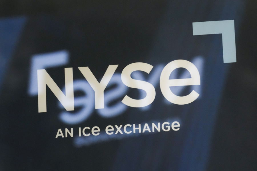 The NYSE logo is displayed on the floor at the New York Stock Exchange in New York, Friday, June 2, 2023.