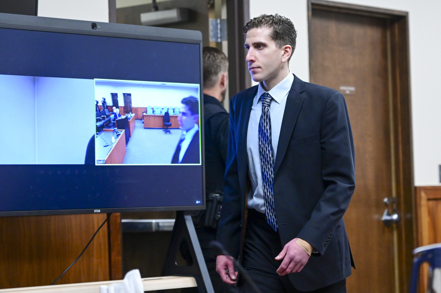 Bryan Kohberger enters the courtroom for a motion hearing regarding a gag order, Friday, June 9, 2023, in Moscow, Idaho. Kohberger is accused of killing four University of Idaho students in November 2022.