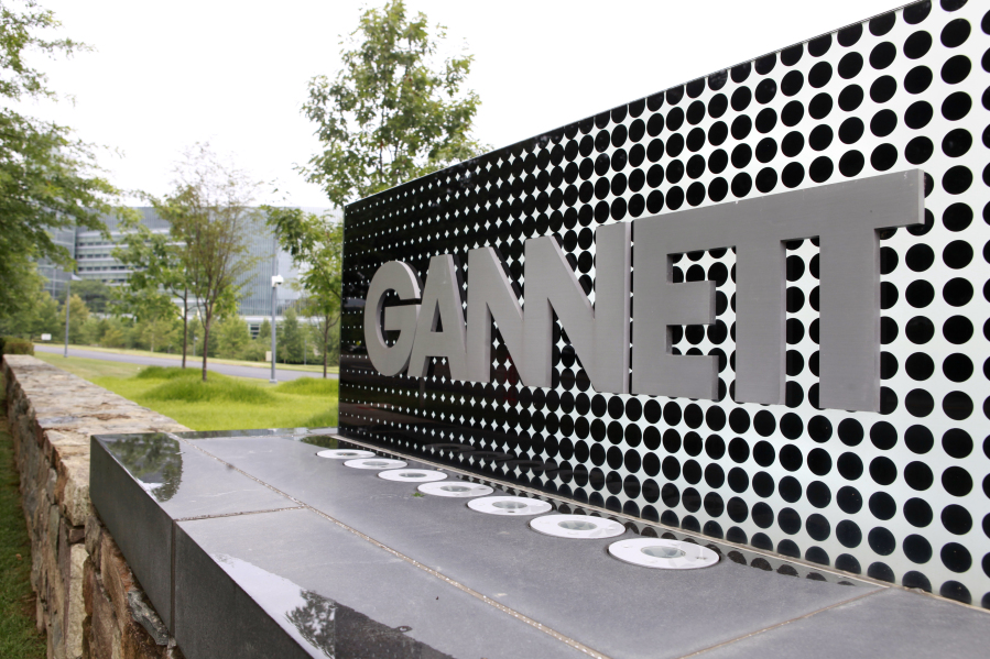 FILE - In this July 14, 2010 file photo, he sign for Gannett headquarters is displayed in McLean, Va.