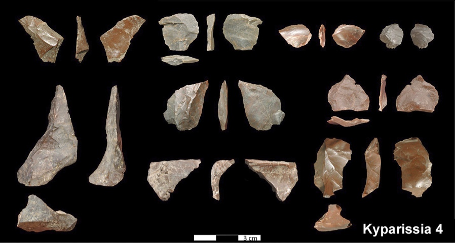 In this undated photo provided by the Greek Culture Ministry, on Thursday, June 1, 2023 shows stone tools dated about 700,000 years ago. The Culture Ministry said that a five-year international project in Megalopolis, southern Greece, has uncovered the oldest-known archaeological site in the country, pushing back the dawn of Greek archaeology by up to 250,000 years.