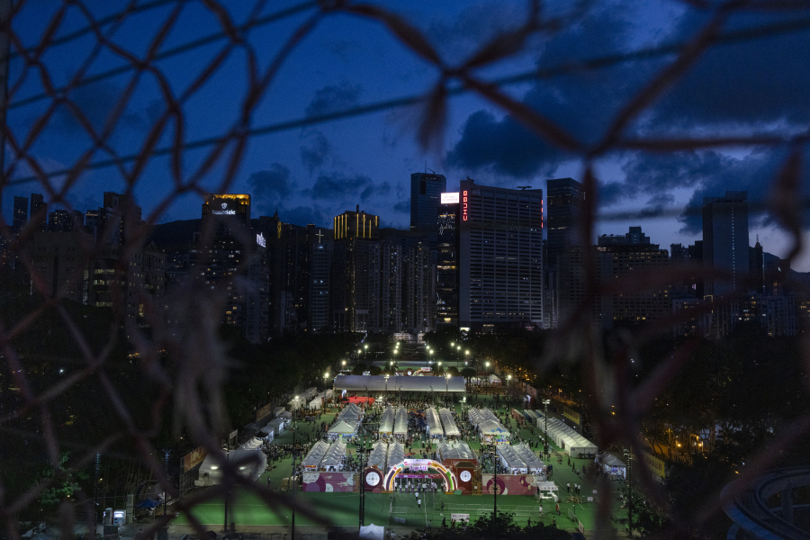 A view of Victoria Park, the city's venue for the annual 1989 Tiananmen massacre vigil, on the 34th anniversary of China's Tiananmen Square crackdown in Hong Kong, Sunday, June 4 2023.