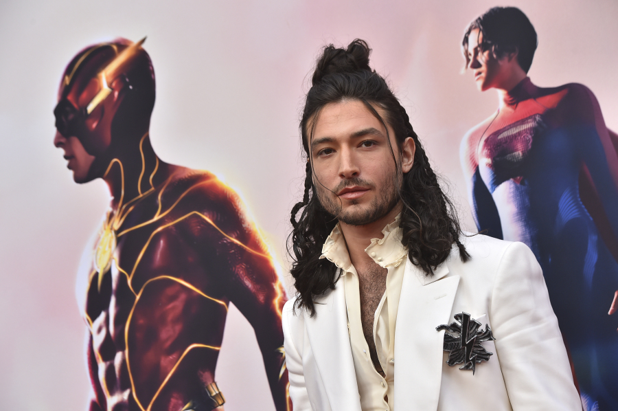 Ezra Miller arrives at the premiere of "The Flash" on Monday, June 12, 2023, at Ovation Hollywood in Los Angeles.