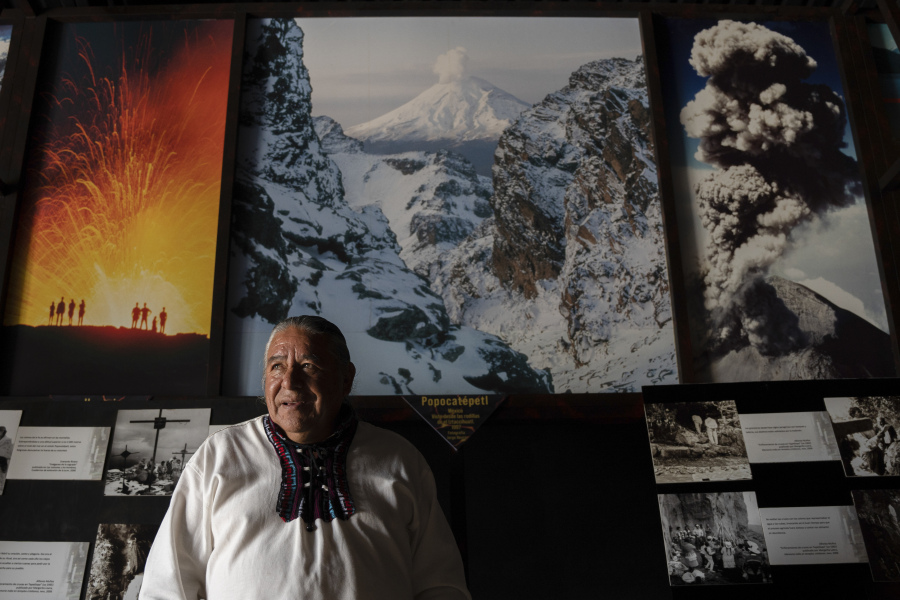 Moises Vega gives an interview June 11 at the Volcano Museum in Amecameca, Mexico, near the Popocat?petl volcano.