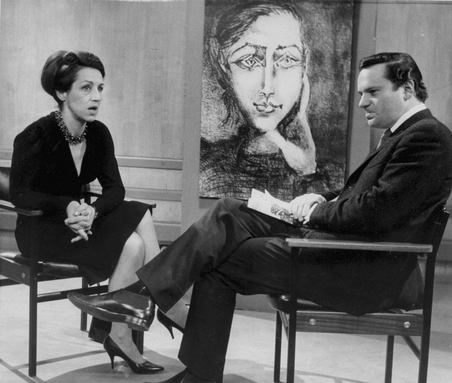 FILE - Artist Francoise Gilot appears during an interview with Reginald Bosanquet in London on March 3, 1965, in connection with the publication of her book, "My Life With Picasso." Gilot, a prolific and acclaimed painter who produced art for well more than a half-century but was nonetheless more famous for her turbulent relationship with Pablo Picasso -- and for leaving him -- died Tuesday, June 6, 2023, in New York, where she had lived for decades. She was 101.
