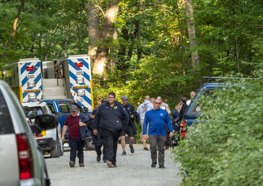 Search and rescue teams leave the command post at St. Mary's Wilderness en route to the Blue Ridge Parkway to search for the site where a Cessna Citation crashed over mountainous terrain near Montebello, Va., Sunday, June 4, 2023. (Randall K.