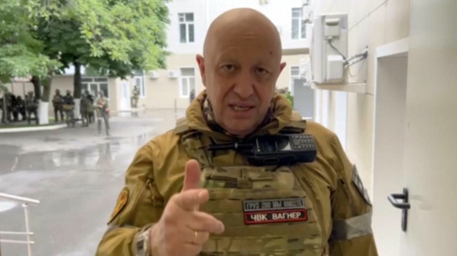 In this handout photo taken from video released by Prigozhin Press Service, Yevgeny Prigozhin, the owner of the Wagner Group military company, records his video addresses in Rostov-on-Don, Russia, Saturday, June 24, 2023. The owner of the Wagner private military contractor who called for an armed rebellion aimed at ousting Russia's defense minister has confirmed in a video that he and his troops have reached Rostov-on-Don.