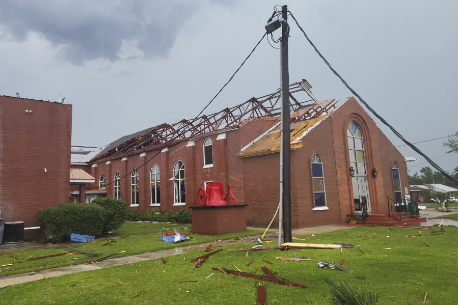 The First Missionary Baptist Church in Moss Point, Miss., sustained heavy damage from a tornado, Monday, June 19, 2023.