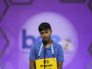 Pranav Anandh, 14, from Glen Mills, Pa., competes during the Scripps National Spelling Bee, Tuesday, May 30, 2023, in Oxon Hill, Md.