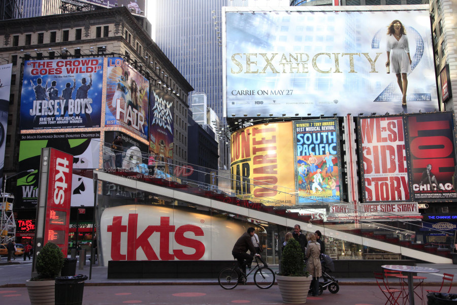 The TKTS ticket agency appears in New York's Times Square on April 29, 2010.