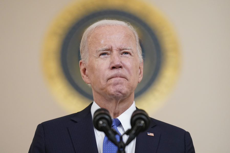 FILE - President Joe Biden speaks at the White House in Washington, Friday, June 24, 2022, after the Supreme Court overturned Roe v. Wade. One year ago, the U.S. Supreme Court rescinded a five-decade-old right to abortion, prompting a seismic shift in debates about politics, values, freedom and fairness.