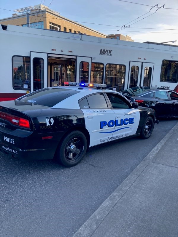 Vancouver police chased a stolen vehicle into Oregon, where it crashed into a MAX train before the three suspects were arrested.