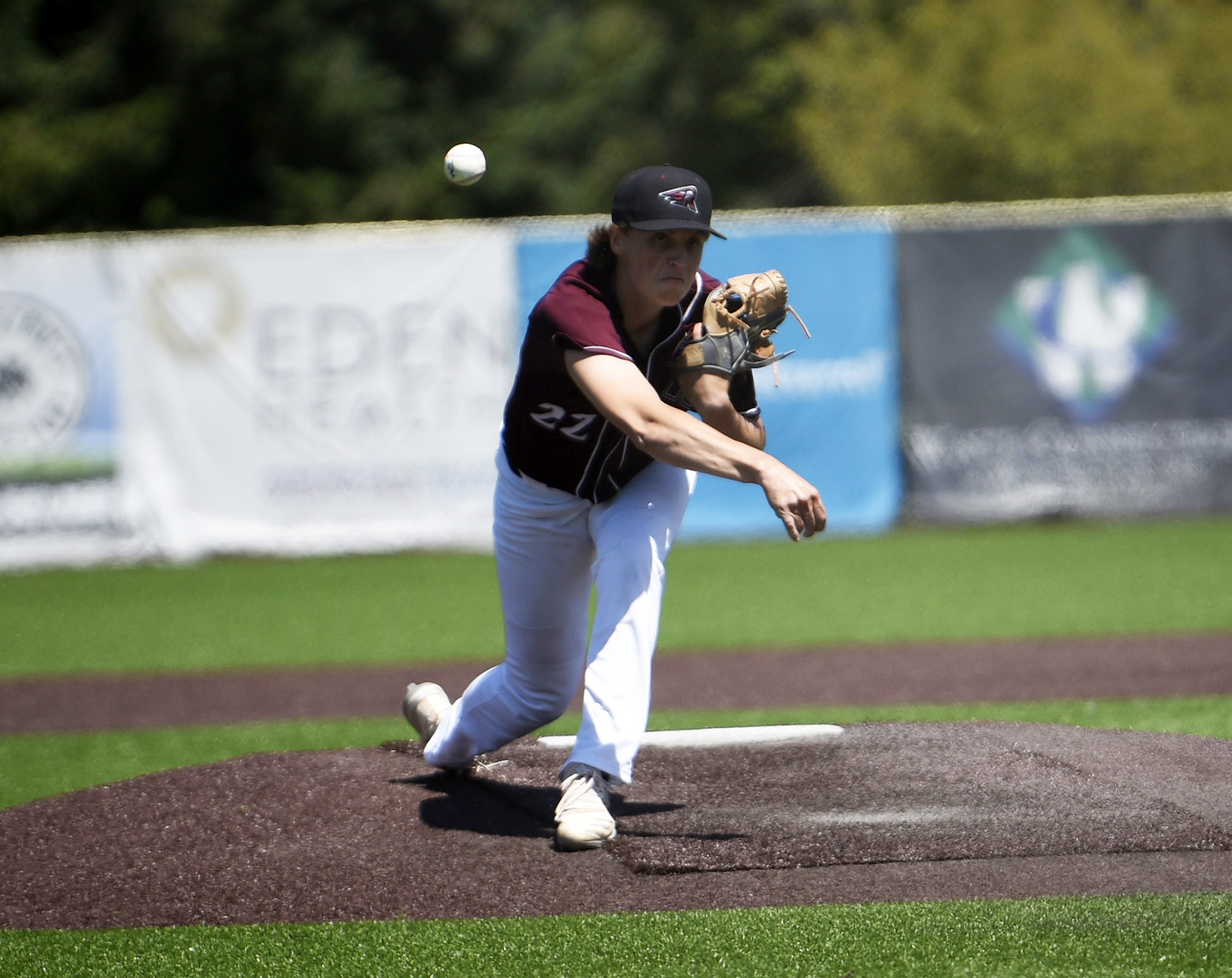 Eastyn Culp delivers a pitcher for the Ridgefield Raptors in the Raptors’ 5-4 win over the Bellingham Bells at the Ridgefield Outdoor Recreation Center on Sunday, July 9, 2023.