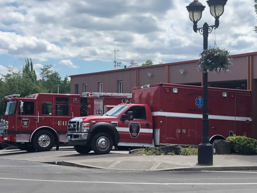 Emergency vehicles sit at the Camas-Washougal Fire Department's Station 41 in downtown Camas in 2022.