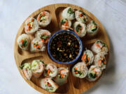 This seasonal summer roll features grilled shrimp.