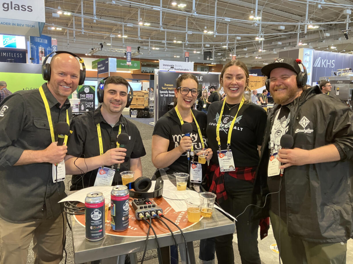 The BrewDeck Podcast team Toby Tucker, C.J. Penzone, Heather Jerred, Cheyenne Weishaar and a guest take a break from recording their podcast at the Craft Brewers Conference in May.