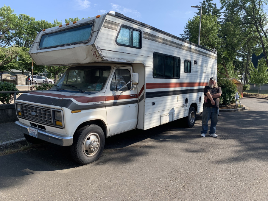 Dale Moon has been living in his 1985 Ford motor home but can't bring it to an RV park in Vancouver because of its age.
