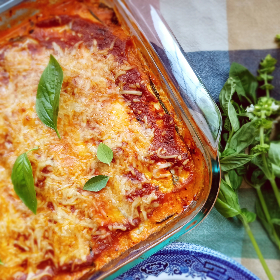 Slice a zucchini very thinly lengthwise and use the wide ribbons in place of pasta in this zucchini lasagna.