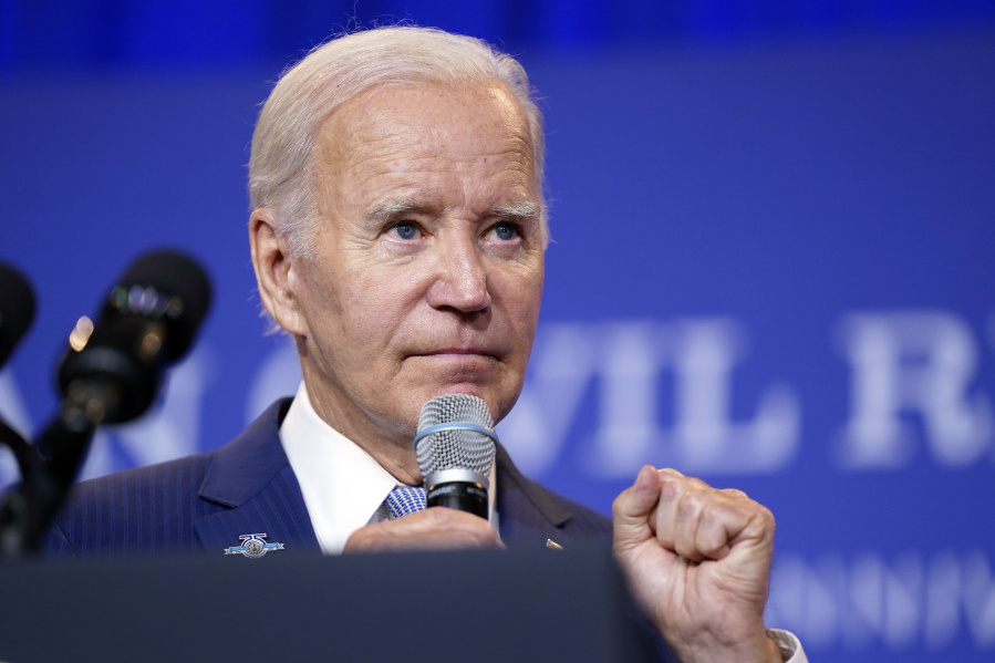 President Joe Biden speaks during the Truman Civil Rights Symposium at the National Archives Building, Thursday, July 27, 2023, in Washington. Biden on Friday plans to sign an executive order while visiting Maine to encourage companies to manufacture new inventions in the U.S.