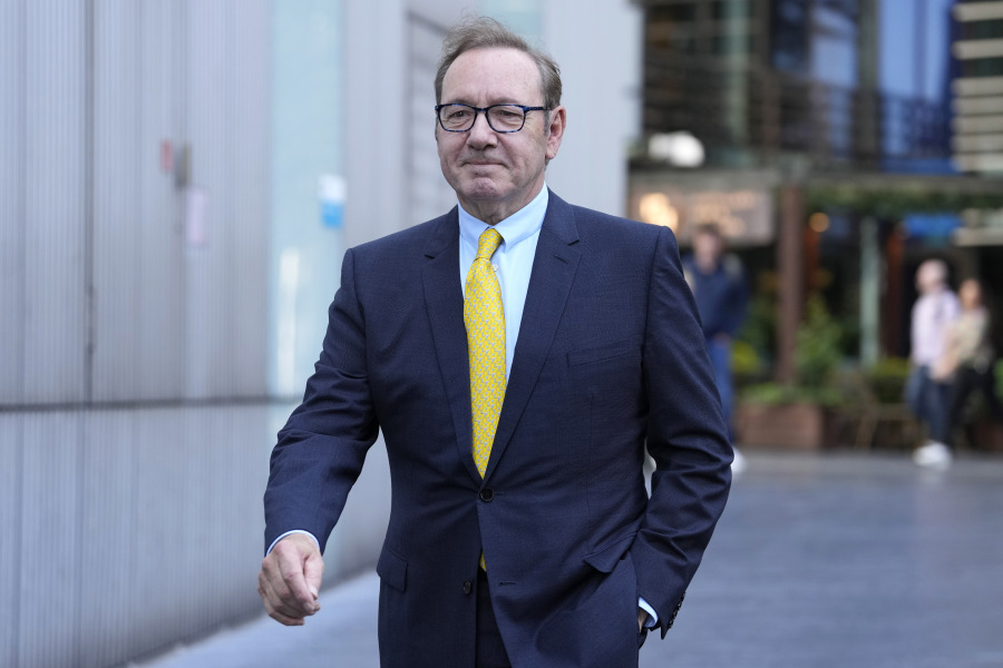 Actor Kevin Spacey arrives outside Southwark Crown Court in London, Tuesday, July 25, 2023. The Jury will continue deliberations in the trial of Kevin Spacey. The Hollywood star, 63, denies nine charges including sexual assault, which are alleged to have been committed between 2001 and 2013.