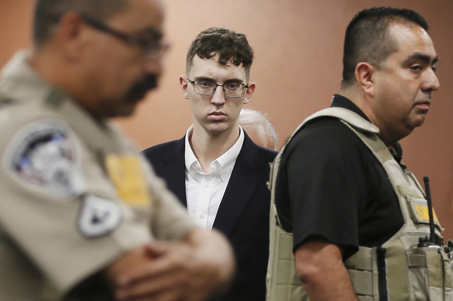 FILE - El Paso Walmart shooting suspect Patrick Crusius pleads not guilty during his arraignment in El Paso, Texas, Oct. 10, 2019. Patrick Crusius, the Texas gunman who killed 23 people in the racist  attack is returning to federal court for sentencing on Wednesday, July 5, 2023. Crusius is facing multiple life sentences after pleading guilty to one of the deadliest mass shootings in U.S. history.