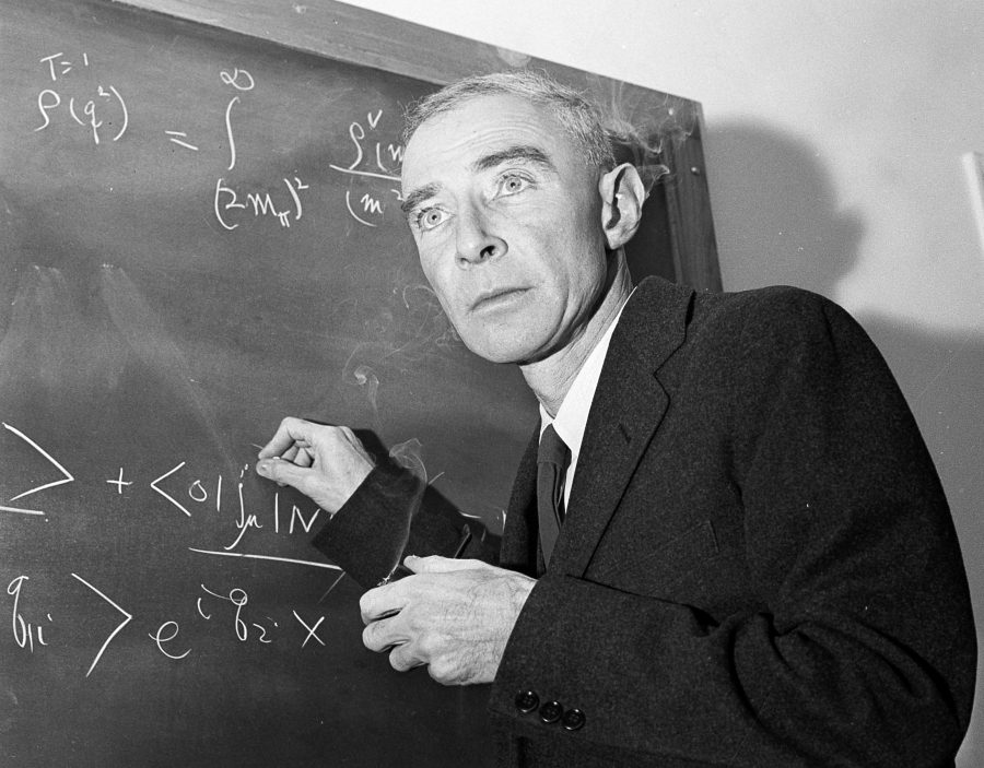 FILE - Dr. J. Robert Oppenheimer, creator of the atom bomb, is shown at his study at the Institute for Advanced Study, in Princeton, N.J., Dec. 15, 1957. A new film on Oppenheimer's life and his role in the development of the atomic bomb as part of the Manhattan Project during World War II opens in theaters on Friday, July 21, 2023.