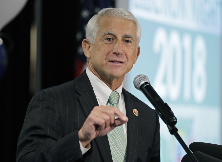 FILE - Then-Rep. Dave Reichert, R-Wash., speaks on Nov. 6, 2018, at a Republican party election night gathering in Issaquah, Wash. Reichert filed campaign paperwork with the state Public Disclosure Commission on Friday, June 30, 2023, to run as a Republican candidate. (AP Photo/Ted S.