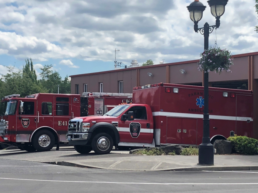 Emergency vehicles sit at the Camas-Washougal Fire Department's Station 41 in downtown Camas.