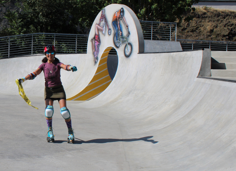 A roller skater tries the new Riverside Bowl Skatepark in Camas, which reopened July 27.