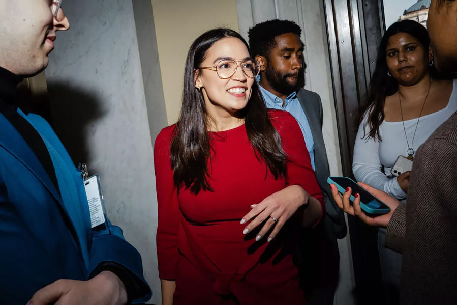 Rep. Alexandria Ocasio-Cortez (D-N.Y.) speaks with reporters at the U.S. Capitol in April.