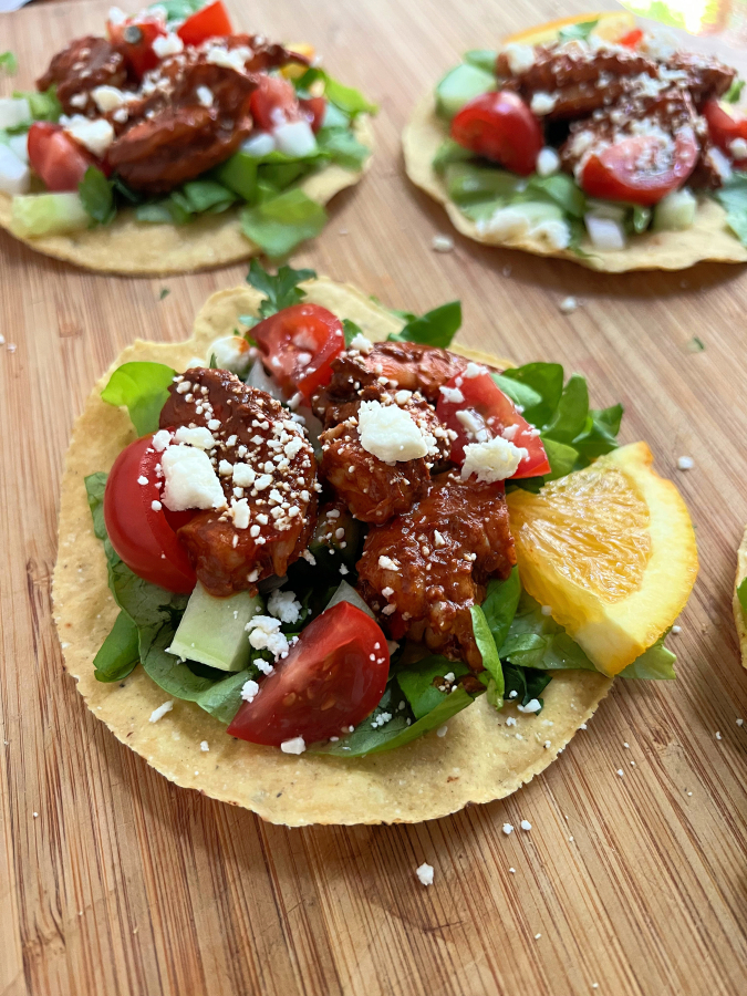 Spicy chili shrimp tostadas require no cooking on a hot summer day.