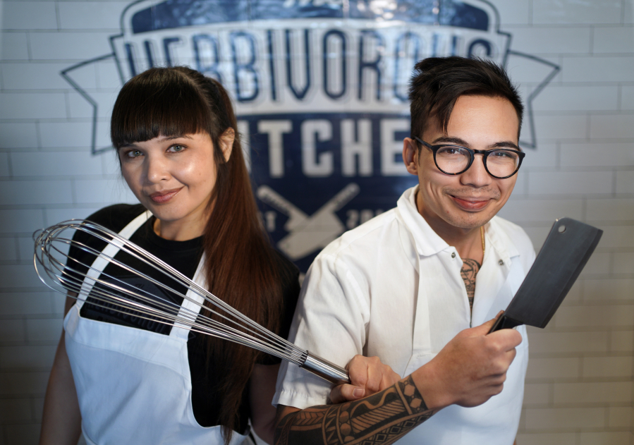 Aubry and Kale Walch, co-owners of the Herbivorous Butcher shop, Saturday, March 13, 2021, in Minneapolis. The siblings created a movement and now they're known nationally ??? the first fried chicken sandwich they sold was at Coachella.