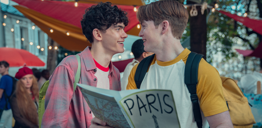 Charlie (Joe Locke), left, and Nick (Kit Connor) in Season 2 of "Heartstopper," which features the school trip to Paris.