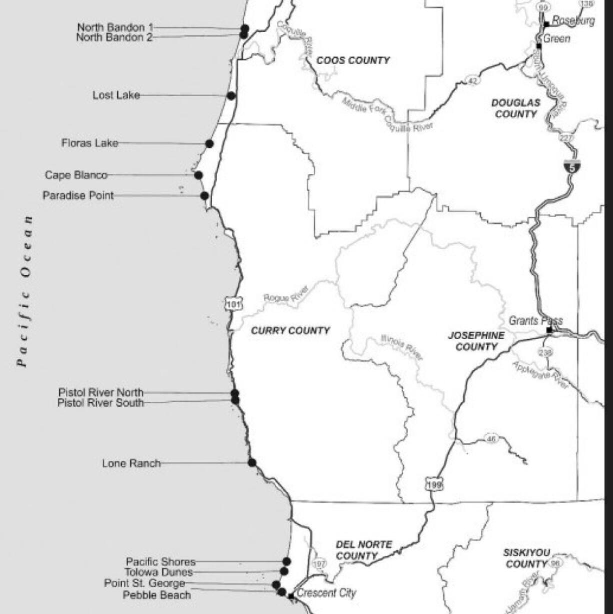 Critical habitat of sand dune phacelia in Oregon and California.