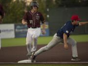 Raptors' Cole Sheehan arrives safely at third base during the Raptors’ game against the Walla Walla Sweets at the Ridgefield Outdoor Recreation Complex on Thursday, Aug. 3, 2023.