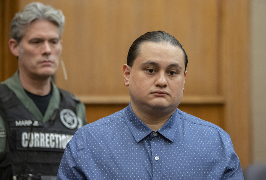 Defendant Abran Raya Leon enters the courtroom Aug. 8 for his trial in Clark County Superior Court. He is accused of participating in a firearms trafficking scheme when his brother, Guillermo Raya Leon, allegedly fatally shot Clark County sheriff's Sgt. Jeremy Brown.