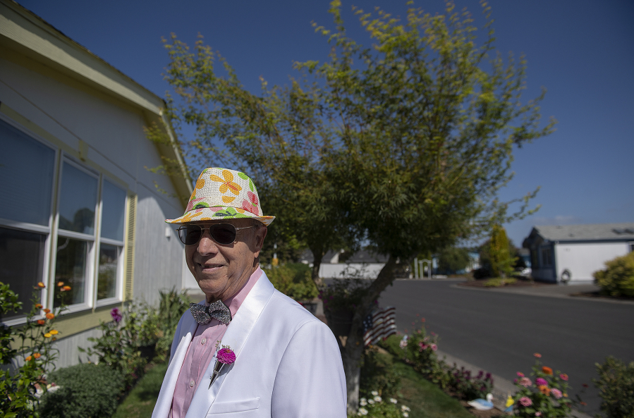 The dapper Bobby Derricotte, aka the Singin' Senior, takes a break outside his Vancouver home. On Sept. 2, he'll offer a free show, "Reliving the Music of the '40s, '50s and '60s" at the Cascade Park Community Library. Dancing is encouraged.