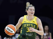 Sami Whitcomb finished with 23 points and five 3-pointers on Friday, Aug. 18, 2023, in the Seattle Storm’s 78-70 loss to. the Minnesota Lynx. (AP Photo/Ross D.