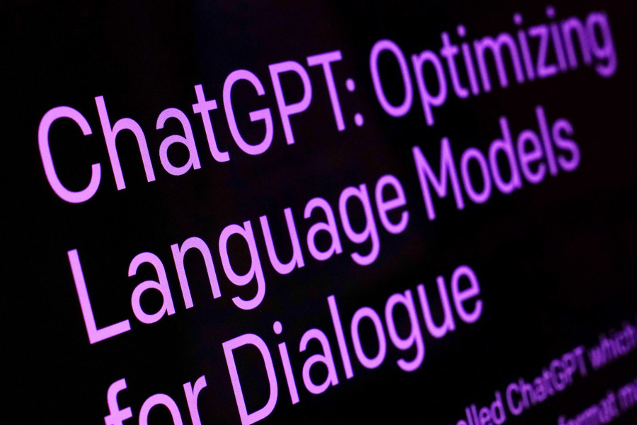FILE - Text from the ChatGPT page of the OpenAI website is shown in this photo, in New York, Feb. 2, 2023. Anthropic, ChatGPT-maker OpenAI and other major developers of AI systems known as large language models say they're hard at work to make them more truthful.