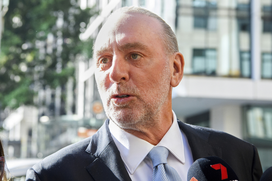 Hillsong church founder Brian Houston arrives at the Downing Centre Local Court in Sydney, Thursday, Aug. 17, 2023. Houston was ruled not guilty Thursday of an Australian charge of concealing his father's child sex crimes.