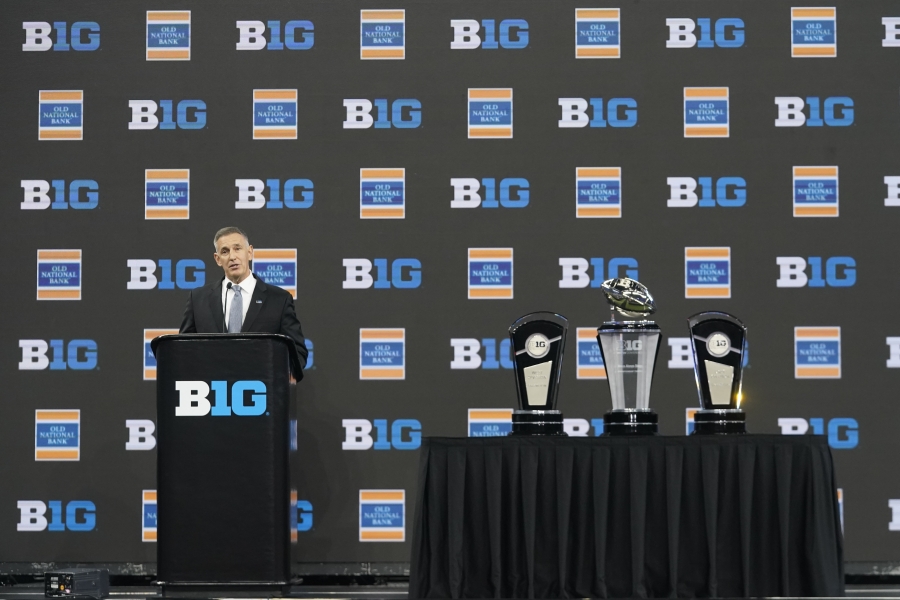 Big Ten Conference Commissioner Tony Petitti speaks during an NCAA college football news conference at the Big Ten Conference media days at Lucas Oil Stadium, Wednesday, July 26, 2023, in Indianapolis.