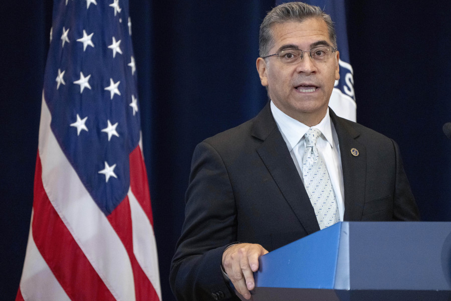 Health and Human Services Secretary Xavier Becerra speaks during an event announcing the launch of the Bureau of Global Health Security and Diplomacy at the State Department, Tuesday, Aug. 1, 2023, at the State Department in Washington.