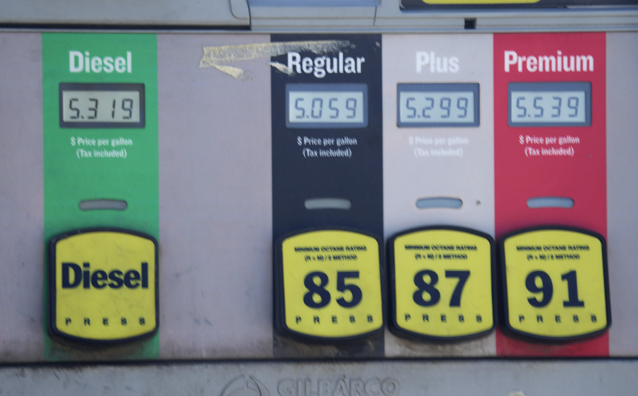 Gasoline prices are displayed on a pump at a Conoco station Wednesday, Aug. 9, 2023, in Copper Mountain, Colo. A jump in energy prices has rekindled some of the inflation pressures underlying the economy.