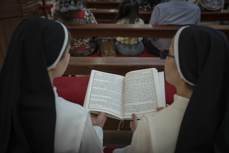 Chaldean nuns attend a service in the Mar Youssef Cathedral in Irbil, Iraq, on Sunday, July 30, 2023. Today, the number of Christians in Iraq is 150,000, compared to 1.5 million in 2003.