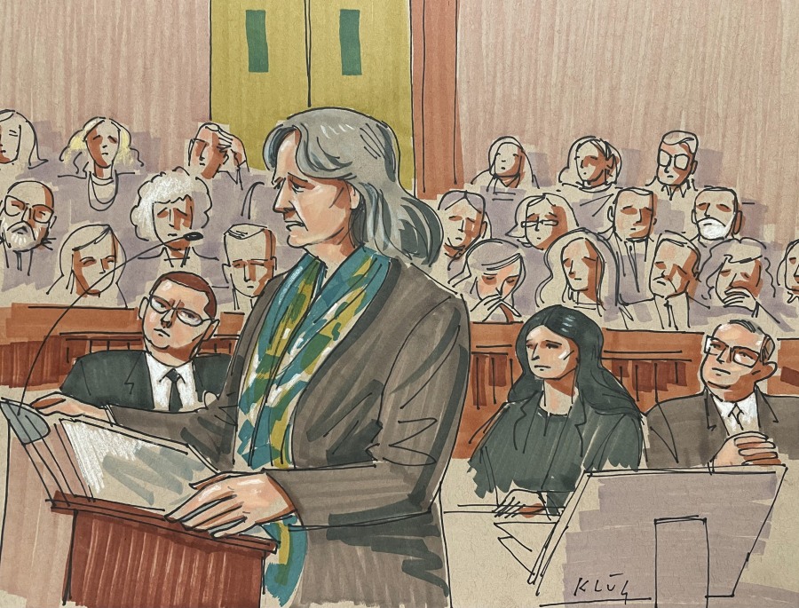 Defense attorney Judy Clarke argues that Pittsburgh synagogue shooter Robert Bowers should get a life sentence and not the death penalty in Pittsburgh federal court on Monday, July 31, 2023. Jurors are expected to begin deliberations early Tuesday in the 2018 attack that killed 11 worshippers.